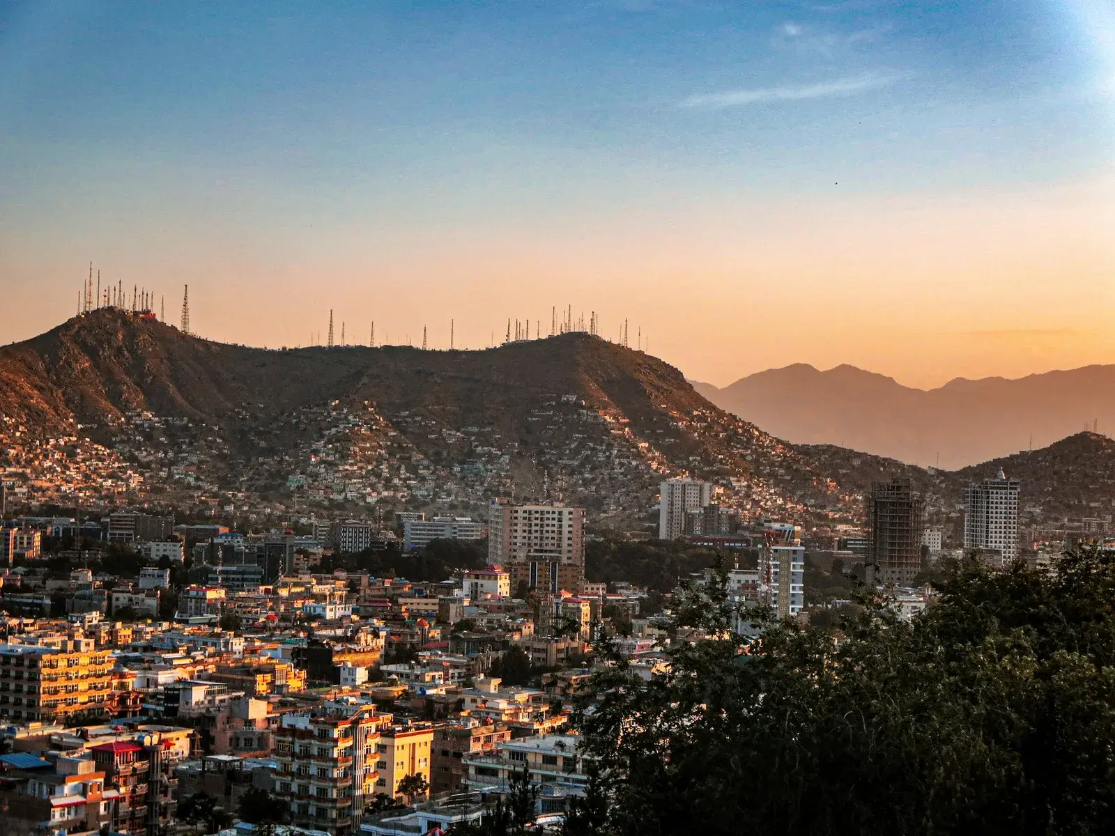 Kabul and surrounding foothills at dusk